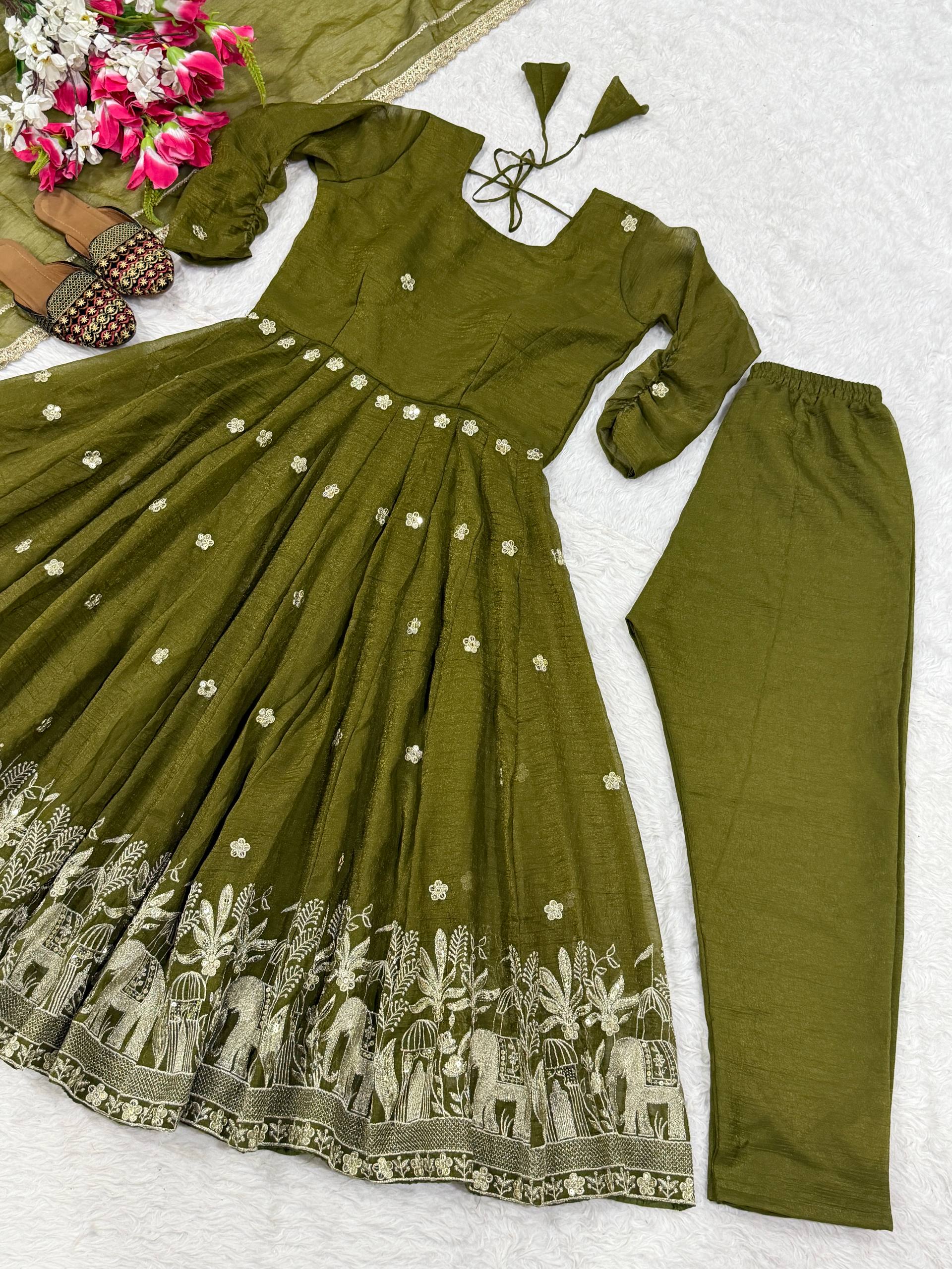 Midnight Chartreuse Luminous Flared Anarkali